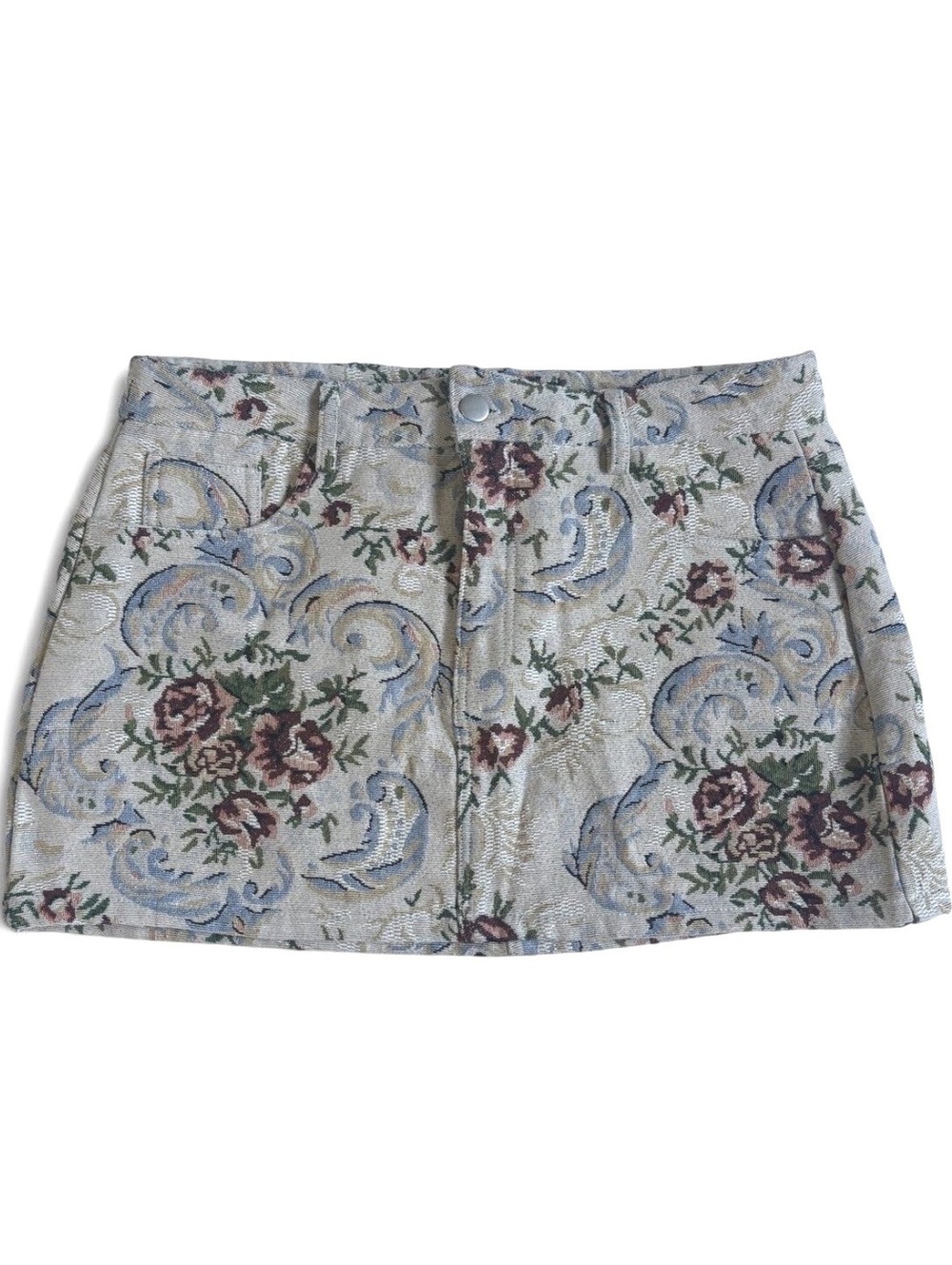Rebelle Vengeance Women's Mini Skirt Size S Tan Floral Jacquard Brocade with Pck